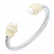Two-Tone With White Color Stone 7MM Cable Cuff Bracelets.