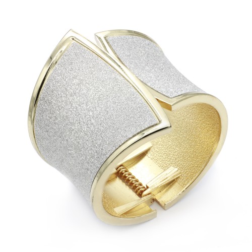 Gold Plated With Glitter Hinged Bangle Bracelets