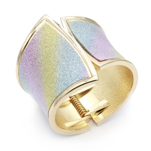 Gold Plated With Multi-Color Glitter Hinged Bangle Bracelets