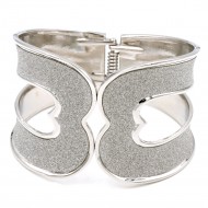 Rhodium Plated With Glitter Hinged Bangle