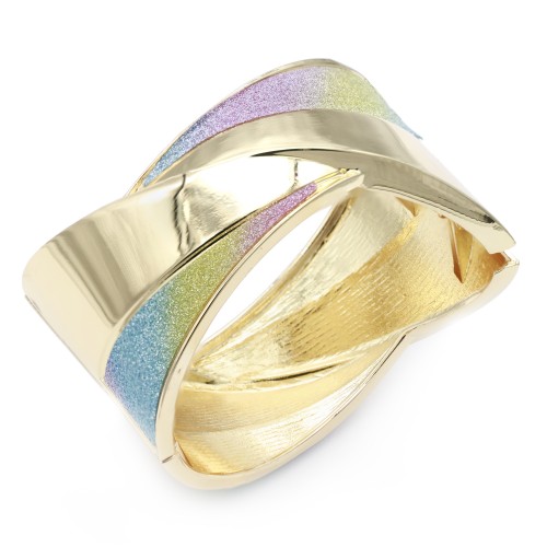 Gold Plated with Multi-Color Glitter Hinged Bangels