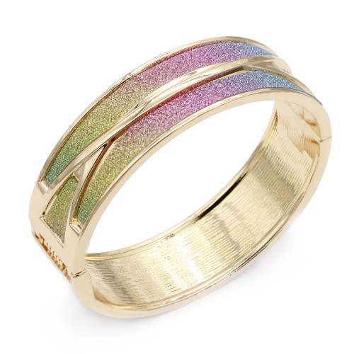 Gold Plated with Multi-Color Glitter Hinged Bangles