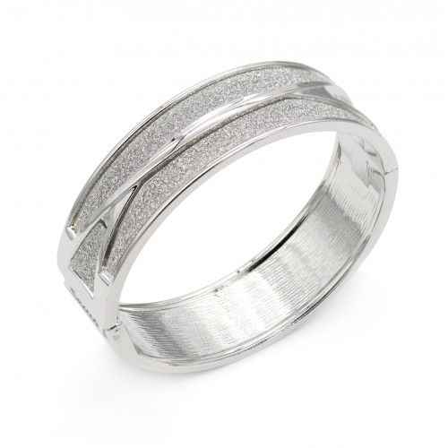 Rhodium Plated with Glitter Hinged Bangles