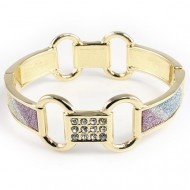 Gold Plated with Multi-Color Giltter Hinged Bangles
