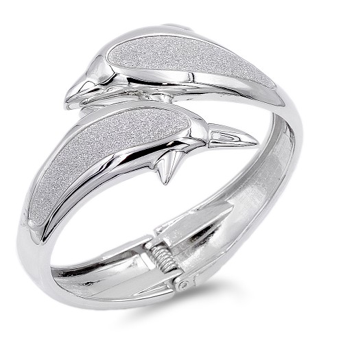 Rhodium Plated Gliter Dolphin Bangles