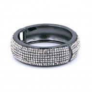 Black Plated with Clear Cubic Zirconia Glitter Hinged Bangle Bracelets