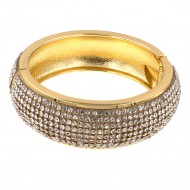 Gold Plated with Clear Cubic Zirconia Glitter Hinged Bangle Bracelets