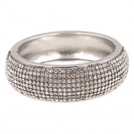 Rhodium Plated with Clear Cubic Zirconia Glitter Hinged Bangle Bracelets