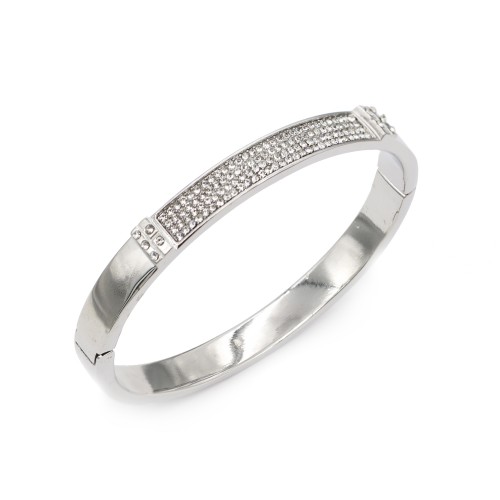 Rhodium Plated with Crystals Hinged Bangles for Women Jewelry
