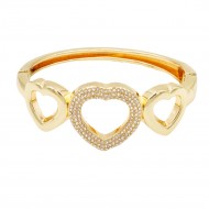 Gold Plated with Clear Crystals Hinged Bangles Bracelet