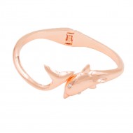 Rose Gold Plated with Clear Crystals Dolphin Shape Hinged Bangles Bracelet