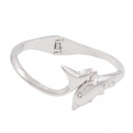 Rhodium Plated with Clear Crystals Dolphin Shape Hinged Bangles Bracelet
