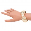 Gold Plated with White Pearl Hinged Bangles Bracelet