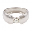 Rhodium Plated with White Pearl Hinged Bangles Bracelet