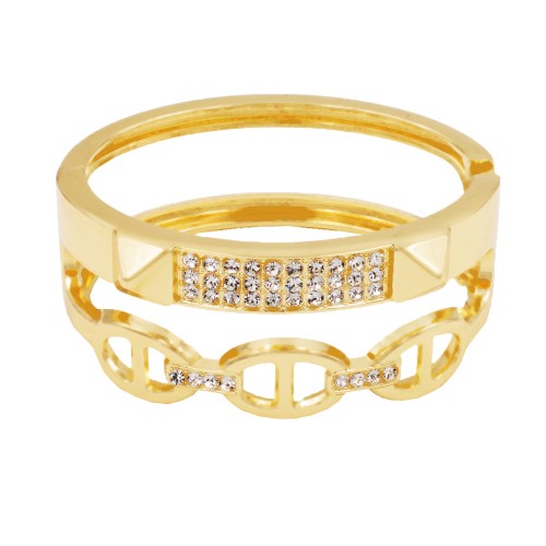 Gold Plated with Clear Crystals Hinged Bangle Bracelet