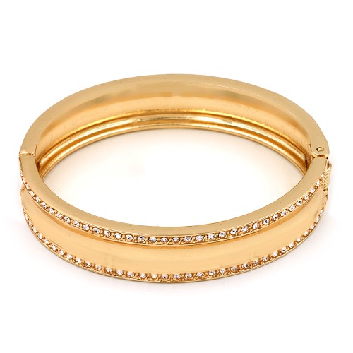 Gold Plated with Clear Crystals Hinged Bangle Bracelet