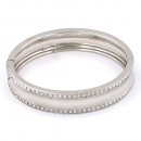 Rhodium Plated with Clear Crystals Hinged Bangle Bracelet