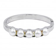 Rhodium Plated With Pearl Hinged Bangle