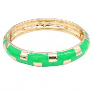 Gold Plated With Green Color Enamel Hinged Bangles Bracelets