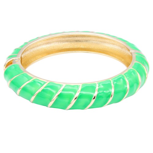 Gold Plated With Green Color Enamel Hinged Bangles Bracelets