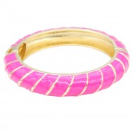 Gold Plated With Pink Color Enamel Hinged Bangles Bracelets