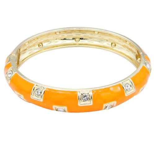 Gold Plated With Orange Color Enamel Hinged Bangles Bracelets