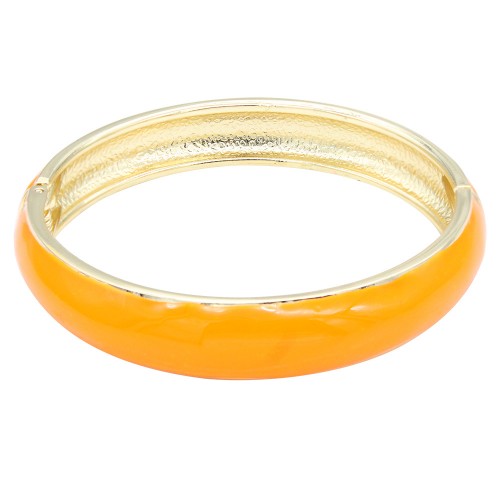 Gold Plated With Orange Color Enamel Hinged Bangles Bracelets