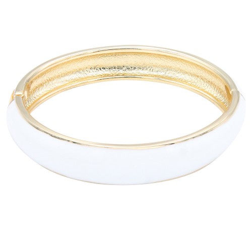 Gold Plated With White Color Enamel Hinged Bangles Bracelets