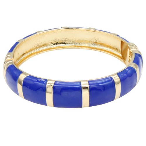 Gold Plated With Blue Color Enamel Hinged Bangles Bracelets