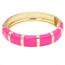Gold Plated With  Pink Color Enamel Hinged Bangles Bracelets
