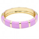Gold Plated With  Pink Color Enamel Hinged Bangles Bracelets
