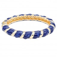 Gold Plated With Blue Color Enamel Hinged Bangles Bracelets