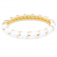 Gold Plated With White Color Enamel Hinged Bangles Bracelets