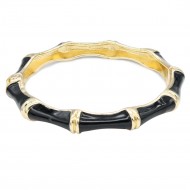 Gold Plated With Black Color Enamel Hinged Bangles Bracelets