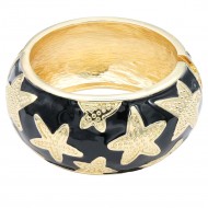 Gold Plated With Black Color Enamel Starfish Hinged Bangles Bracelets