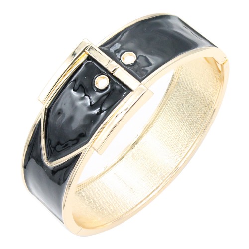 Gold Plated Black Color Hinged Bangle Bracelets