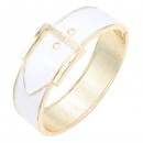 Gold Plated White Color Hinged Bangle Bracelets