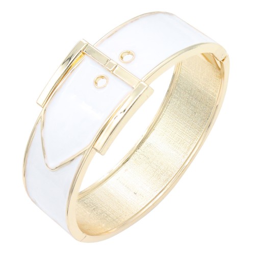 Gold Plated White Color Hinged Bangle Bracelets