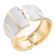 Gold Plated With White Glitter Hinged Bangle Bracelets