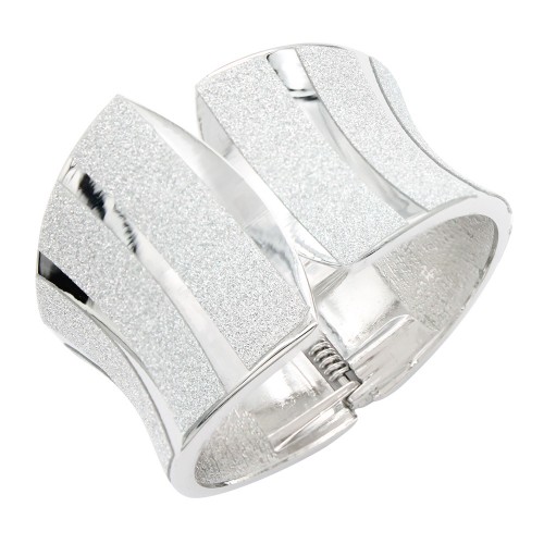 Rhodium Color With White Glitter Hinged Bangle Bracelets