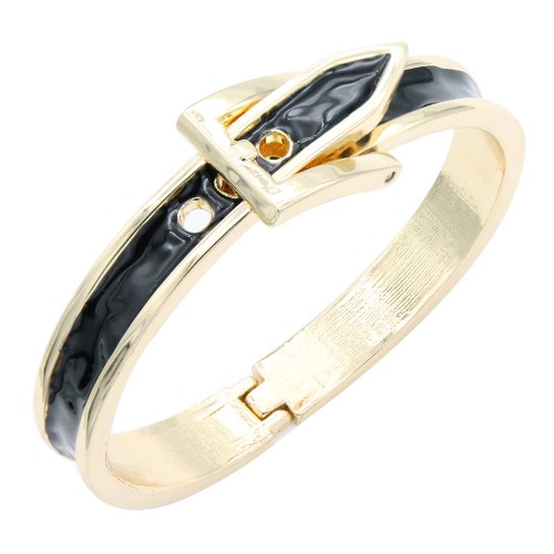 Gold Plated With Black Color Enamel Hinged Bangles Bracelets