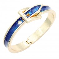 Gold Plated With Blue Color Enamel Hinged Bangles Bracelets