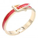 Gold Plated With Fushcia Color Enamel Hinged Bangles Bracelets