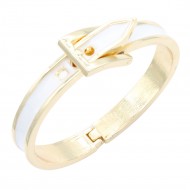 Gold Plated With White Color Enamel Hinged Bangles Bracelets