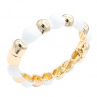 Gold Plated With White Color Enamel Hinged Bangles Bracelets