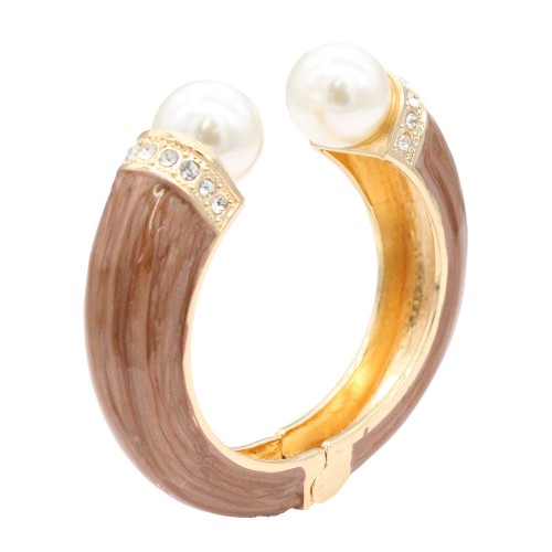 Gold Plated With Brown Color Enamel Hinged Bangles Bracelets Gold Plated With Brown Color Enamel Hinged Bangles Bracelets