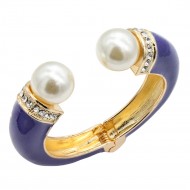 Gold Plated With Light Purple Color Enamel Hinged Bangles Bracelets