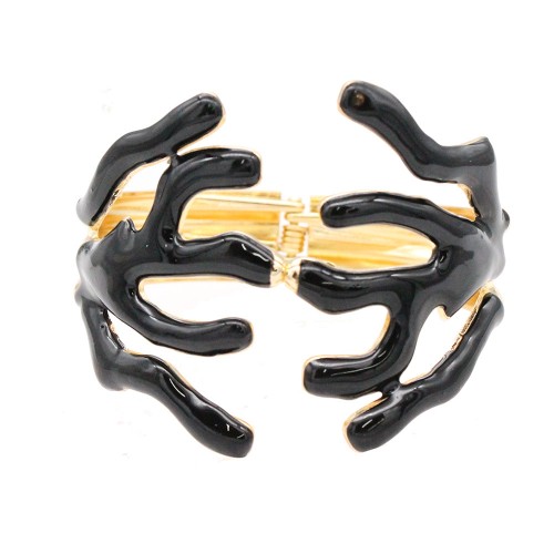 Gold Plated With  Black Enamel Hinged Bangles Bracelets Gold Plated With  Black Enamel Hinged Bangles Bracelets