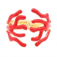 Gold Plated With Coral  Color Enamel Hinged Bangles Bracelets Gold Plated With Coral  Color Enamel Hinged Bangles Bracelets