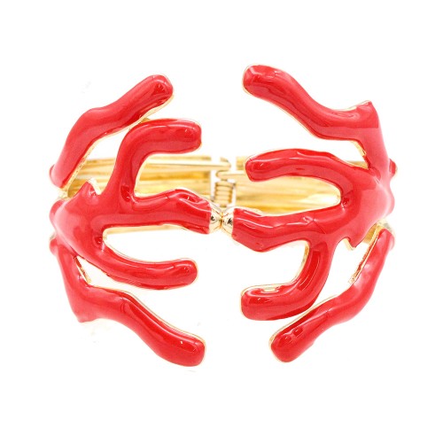 Gold Plated With Coral  Color Enamel Hinged Bangles Bracelets Gold Plated With Coral  Color Enamel Hinged Bangles Bracelets